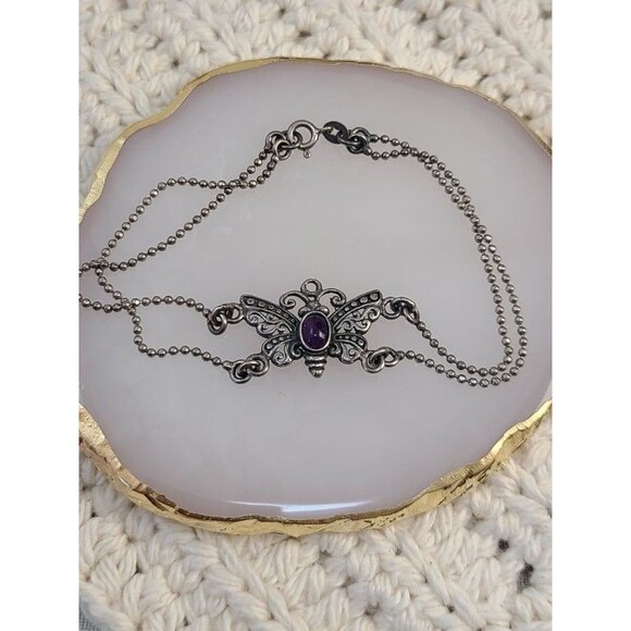 Butterfly Bracelet Size 7.75 | Double Chain Silver Amethyst Accent Jewelry - Picture 2 of 8